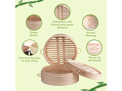 折り畳み式10インチ竹製蒸籠
